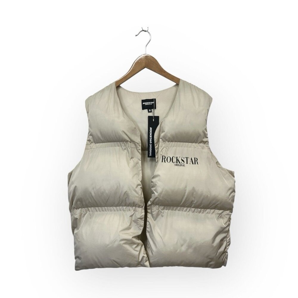 Rockstar Original Mens Frederick Beige Puffer Vest Size M Medium
